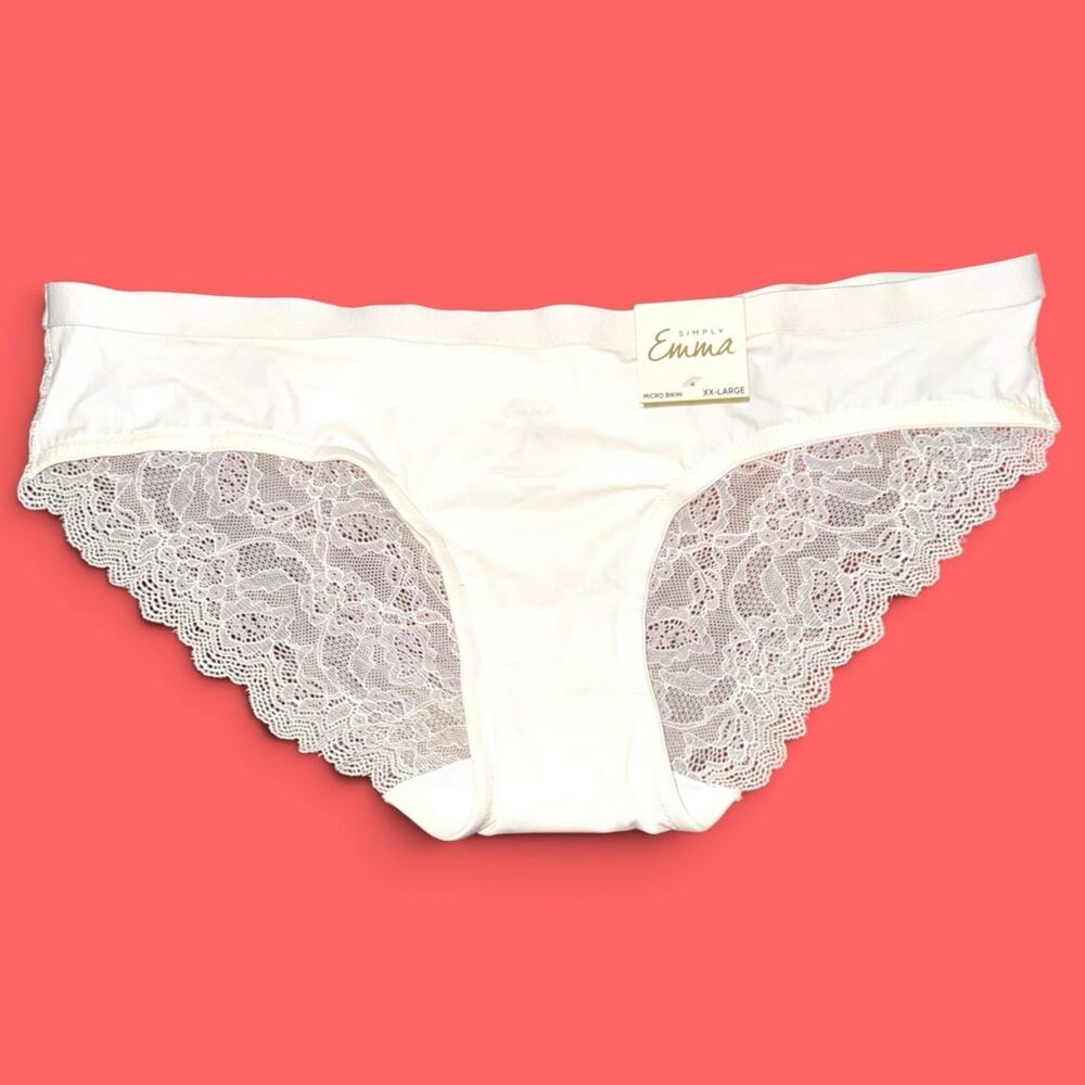 NWT Simply Emma Plus Size XX-Large  White Lace Inset Bikini Briefs Panties